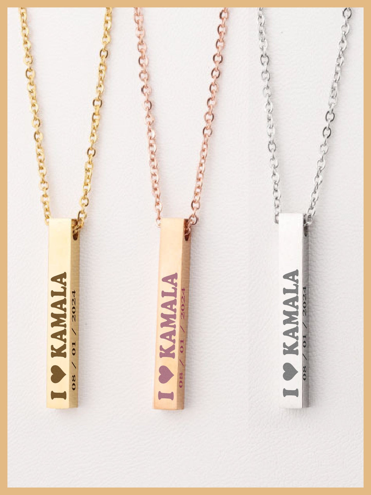I Love Kamala Harris 2024 Vertical Bar Necklace, Kamala Jewelry, Kamala Necklace, US Elections 2024 Necklace, I Love Kamala Bar Necklace