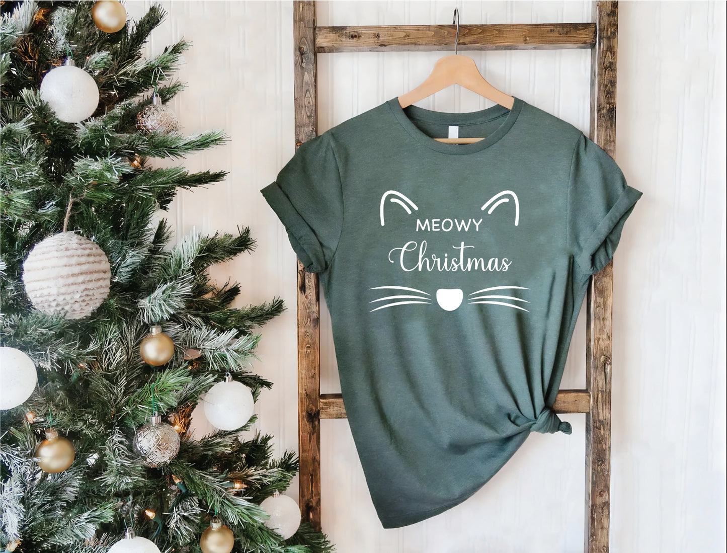 Meowy Christmas Shirt, Christmas Cat Tee, Christmas Gift For Cat Lover T-Shirt, Cute Christmas Cat Shirt, Xmas Party Tee, Winter Holiday Tee