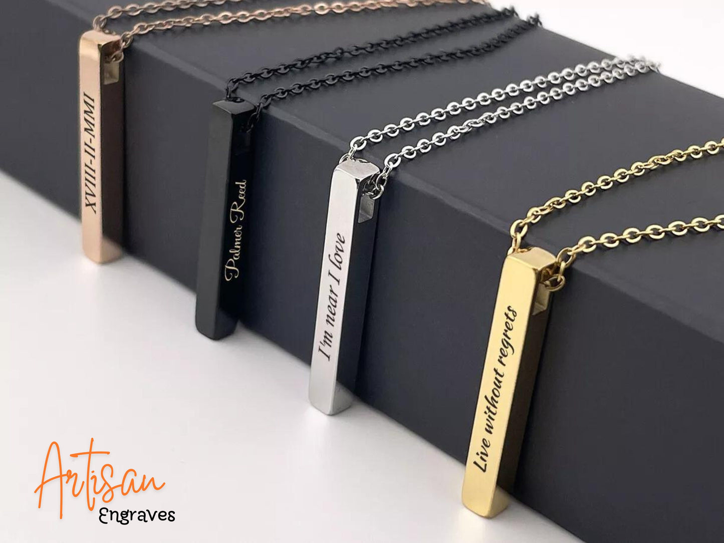 Customize Name Bar Necklace, Vertical Necklace Stainless Steel, Personalized Vertical Bar Necklace, Name Necklace, Custom Jewelry, Gift Mom