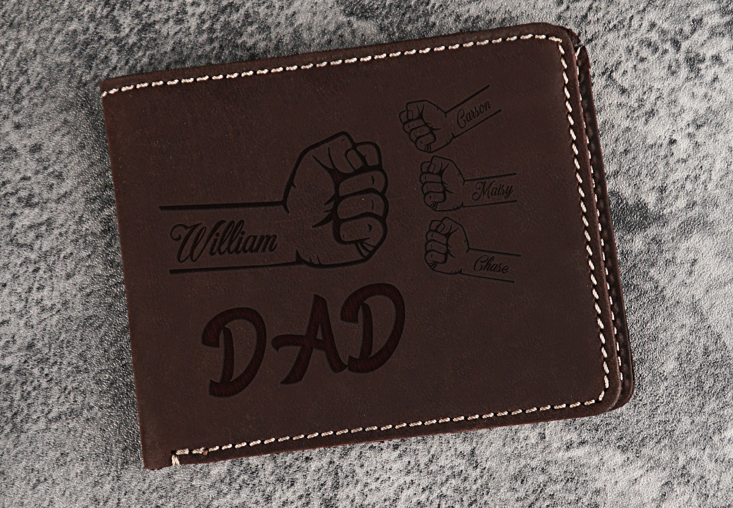 Fist Bump Dad Kids Leather Wallet, Christmas Gift, Custom Family Name Wallet, Father's Day Gift For Daddy, Personalized Names Wallet