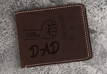 Fist Bump Dad Kids Leather Wallet, Christmas Gift, Custom Family Name Wallet, Father's Day Gift For Daddy, Personalized Names Wallet