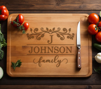 Custom Name Monogram Bamboo Cutting Board, Personalized Bamboo Board Cutting Board, Family Gift, Wedding Gift Cutting Board, Gifts for Mom
