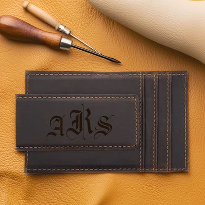 Custom Leather Magnetic Money Clip, Leather Card Holder, Personalized Card Holder, Money Clip Wallet, RFID Wallet, Magnetic Wallet
