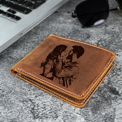 Personalized Men's Engraved Photo Leather Wallet, Custom Photo Wallet, Memory Gift for Dad, Personalized Leather Engraved Gift, Fathers Gift
