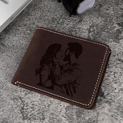Personalized Men's Engraved Photo Leather Wallet, Custom Photo Wallet, Memory Gift for Dad, Personalized Leather Engraved Gift, Fathers Gift