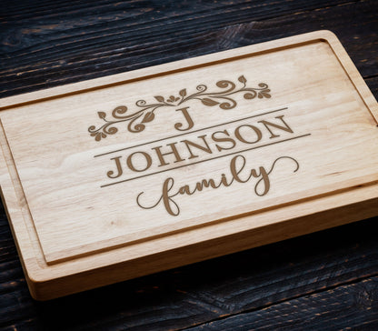 Custom Name Monogram Bamboo Cutting Board, Personalized Bamboo Board Cutting Board, Family Gift, Wedding Gift Cutting Board, Gifts for Mom