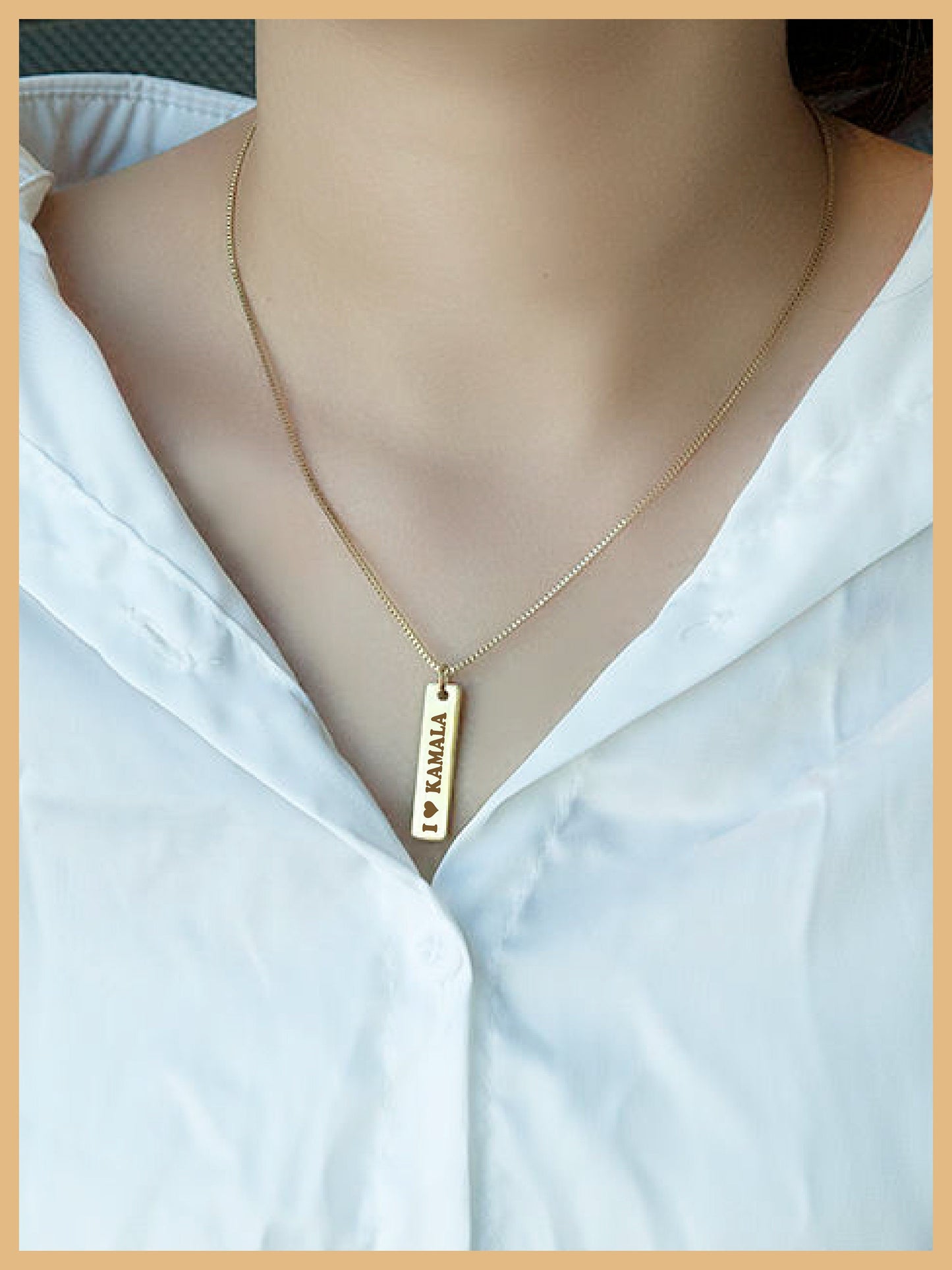 I Love Kamala Harris Vertical Plate Necklace, KAMALA Plate, Mother's Day Gift, Feminist Plate Necklace, Comma la Jewelry Plate, Kamala Gift