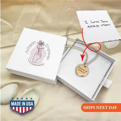 Customized Engraved Handwriting Disc Necklace, Gift for Mom, Gift Signature Necklace, Handwriting Jewelry, Valentine's Day Gift for My Love