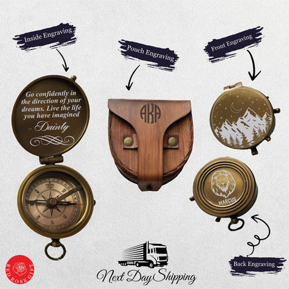 Personalized Engraved Valentine Day Compass, Fathers Day Gifts, Adventure Awaits Camping Compass, Custom Hiking Gear Gift, Gift for Husband
