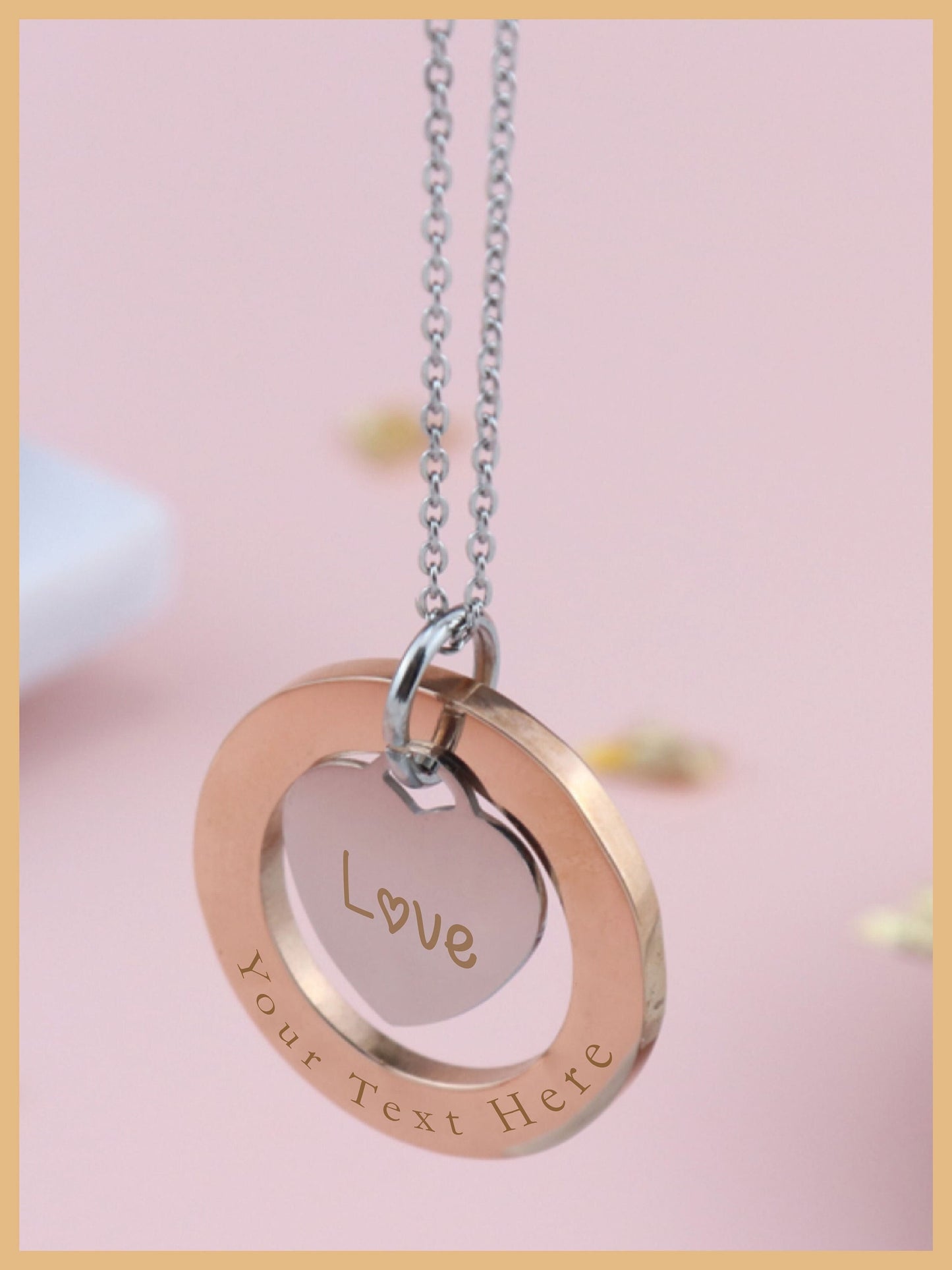 Custom Circle Heart Necklace, Personalized Gift, Mothers Day Gift, Gift for Wife, Necklace With Name, Silver Rose Gold Necklace