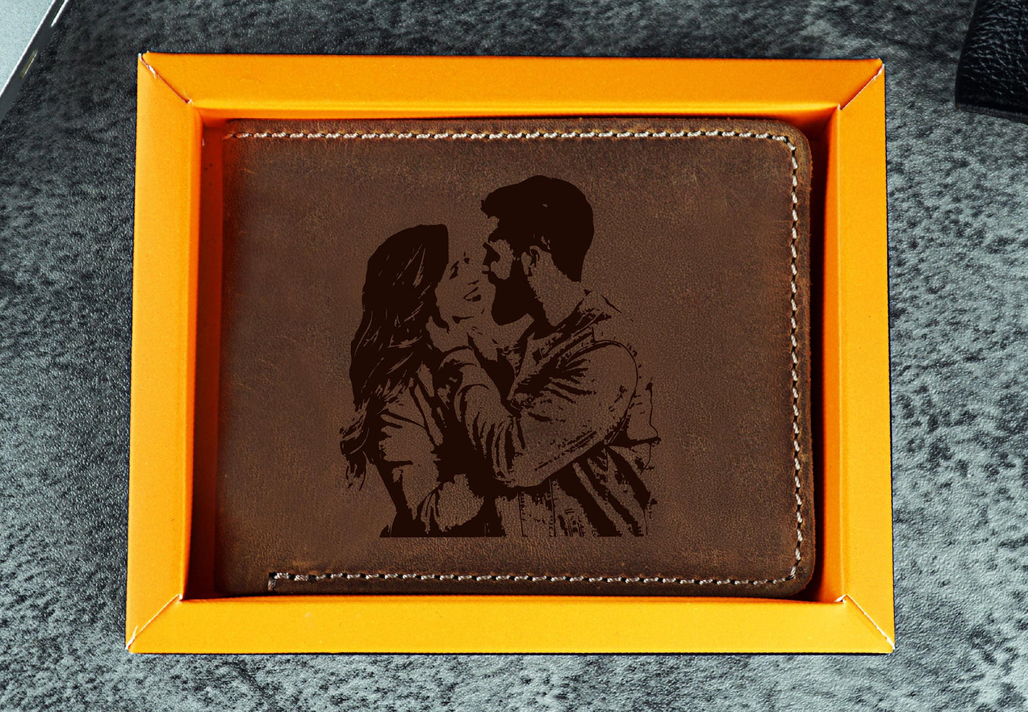 Personalized Men's Engraved Photo Leather Wallet, Custom Photo Wallet, Memory Gift for Dad, Personalized Leather Engraved Gift, Fathers Gift