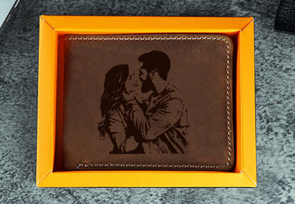 Personalized Men's Engraved Photo Leather Wallet, Custom Photo Wallet, Memory Gift for Dad, Personalized Leather Engraved Gift, Fathers Gift
