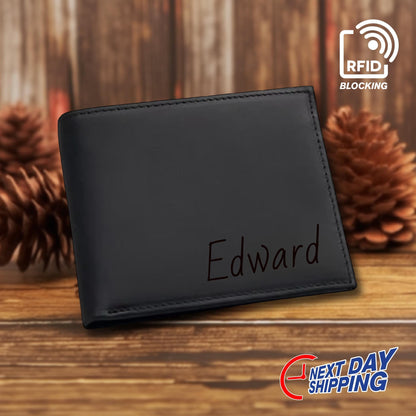 Custom Engraved RFID Blocking Valentines Wallet, Christmas Gifts, Valentine’s Day Gift Mens Wallet, Wallet For Men Brown, Black Men's Wallet