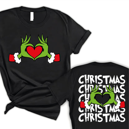 Christmas Heart Hand Shirt, Christmas Shirt, Xmas Green Monster Shirt, Christmas T-shirt, Gift For Christmas, Merry Xmas Tee, Santa Tee,  Xmas Family Matching Tee