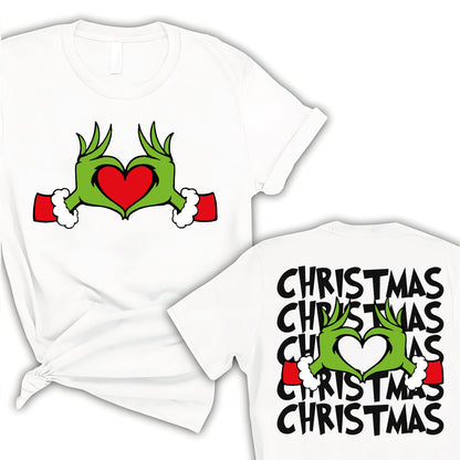 Christmas Heart Hand Shirt, Christmas Shirt, Xmas Green Monster Shirt, Christmas T-shirt, Gift For Christmas, Merry Xmas Tee, Santa Tee,  Xmas Family Matching Tee