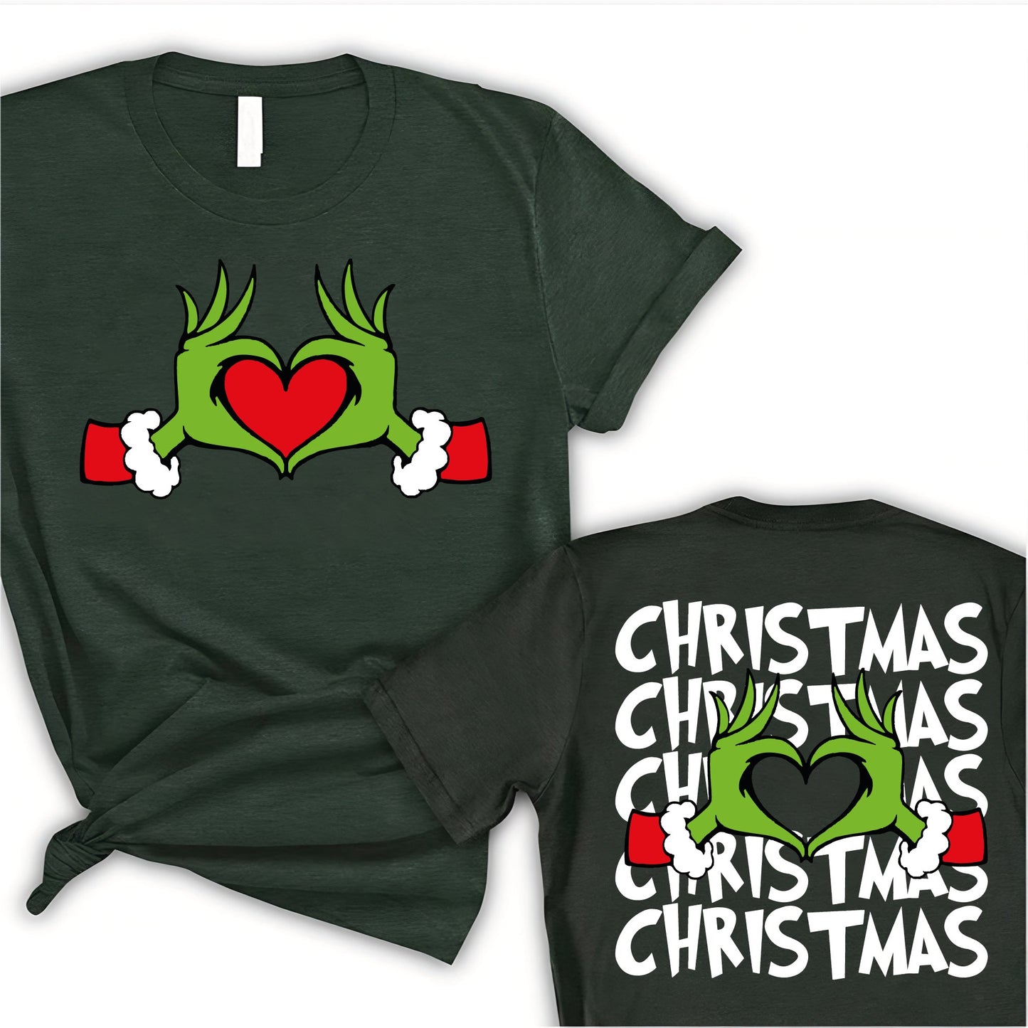 Christmas Heart Hand Shirt, Christmas Shirt, Xmas Green Monster Shirt, Christmas T-shirt, Gift For Christmas, Merry Xmas Tee, Santa Tee,  Xmas Family Matching Tee