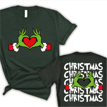 Christmas Heart Hand Shirt, Christmas Shirt, Xmas Green Monster Shirt, Christmas T-shirt, Gift For Christmas, Merry Xmas Tee, Santa Tee,  Xmas Family Matching Tee
