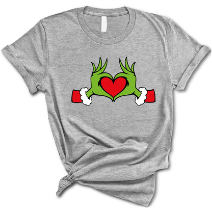 Christmas Heart Hand Shirt, Christmas Shirt, Xmas Green Monster Shirt, Christmas T-shirt, Gift For Christmas, Merry Xmas Tee, Santa Tee,  Xmas Family Matching Tee