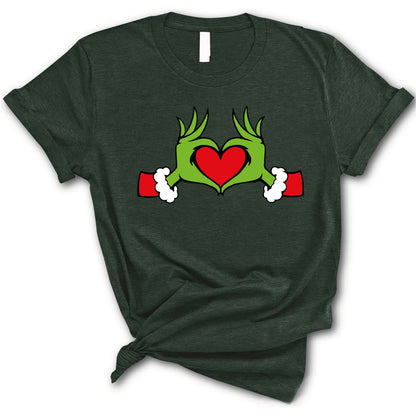 Christmas Heart Hand Shirt, Christmas Shirt, Xmas Green Monster Shirt, Christmas T-shirt, Gift For Christmas, Merry Xmas Tee, Santa Tee,  Xmas Family Matching Tee