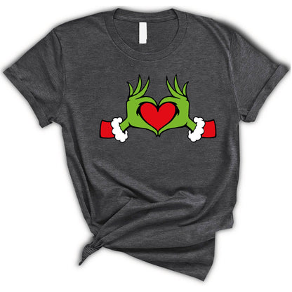 Christmas Heart Hand Shirt, Christmas Shirt, Xmas Green Monster Shirt, Christmas T-shirt, Gift For Christmas, Merry Xmas Tee, Santa Tee,  Xmas Family Matching Tee