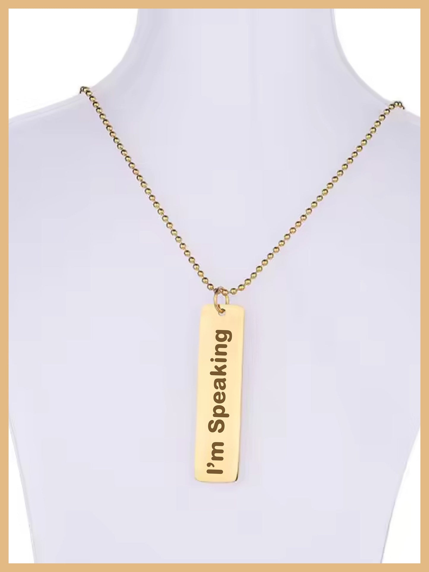 I'm Speaking Kamala Harris Vertical Plate Necklace, I'm Speaking Plate, Mother's Day Gift, Feminist Plate Necklace, Comma la Jewelry Plate