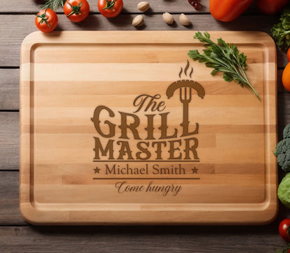 Grill Master Bamboo Cutting Board, Custom Cutting Board Gift for Husband, Gift for Dads, Birthday Boyfriend Gift, Father's Day Cutting Board