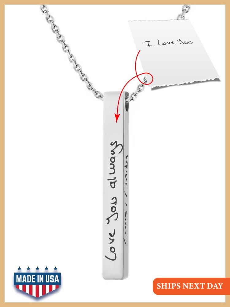 Personalized Engraved Handwriting Bar Necklace, Actual Handwriting Necklace, Handwriting Jewelry, Gift Signature Necklace, Gift for Mother