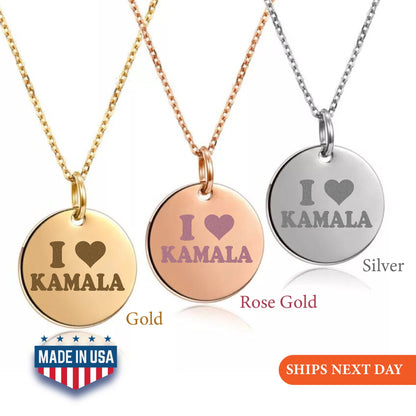 I Love President Kamala 2024 Necklace, Kamala Jewelry, Kamala Necklace, US Elections 2024 Necklace, Gift Initial Disc, I Love You Necklace