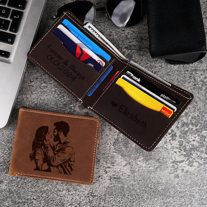 Personalized Men's Engraved Photo Leather Wallet, Custom Photo Wallet, Memory Gift for Dad, Personalized Leather Engraved Gift, Fathers Gift