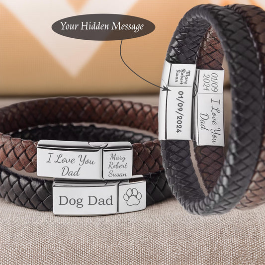 Personalized Christmas Gift, For Men Jewelry Engraved Leather Bracelet, Kids Name Bracelet, Father's Day Bracelet, Dad Boyfriend Father Gift