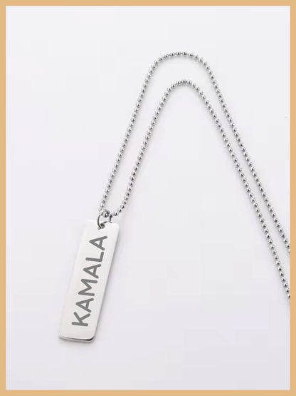 Kamala Harris Vertical Plate Necklace, KAMALA Plate, Mother's Day Gift, Feminist Plate Necklace, Comma la Jewelry Plate, Kamala Necklace