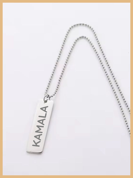 Kamala Harris Vertical Plate Necklace, KAMALA Plate, Mother's Day Gift, Feminist Plate Necklace, Comma la Jewelry Plate, Kamala Necklace