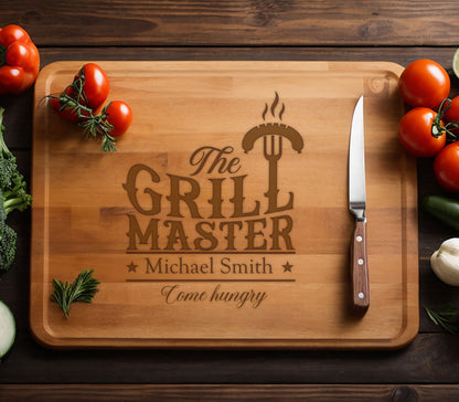 Grill Master Bamboo Cutting Board, Custom Cutting Board Gift for Husband, Gift for Dads, Birthday Boyfriend Gift, Father's Day Cutting Board