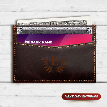 Men's Leather Small Card Wallet, Monogram Leather Card Holder, Leather Card Holder, Minimalist Card Holder, Engraved Minimalist Wallet, RFID
