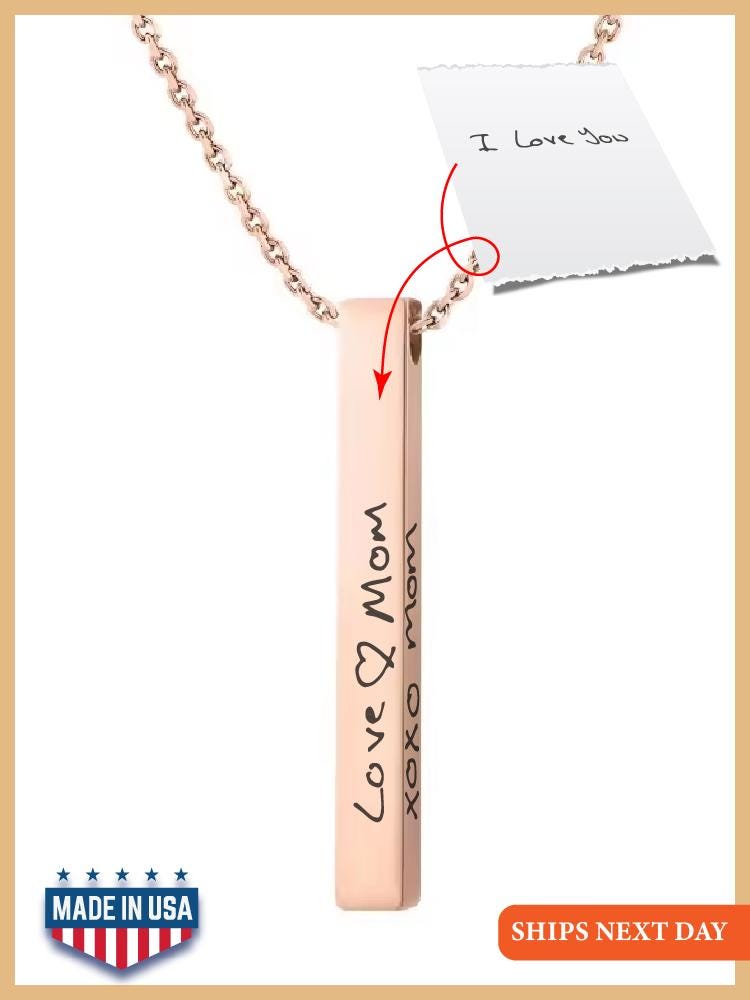 Customized Engraved Handwriting Bar Necklace, Handwriting Jewelry, Actual Handwriting Necklace, Gift Signature Necklace, Gift for Mother