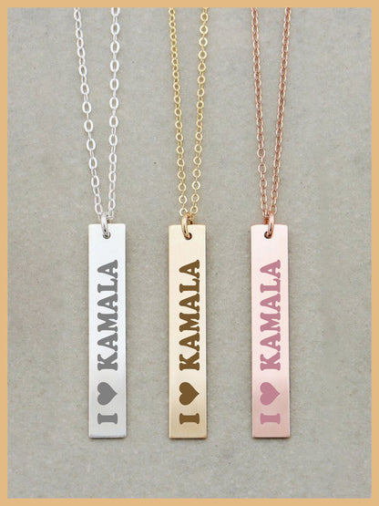 I Love Kamala Harris Vertical Plate Necklace, KAMALA Plate, Mother's Day Gift, Feminist Plate Necklace, Comma la Jewelry Plate, Kamala Gift