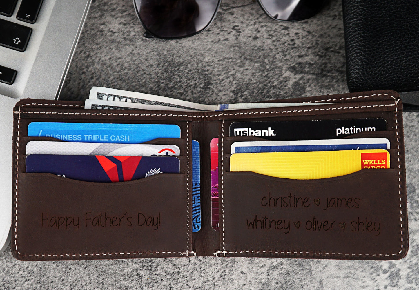 Fist Bump Dad Kids Leather Wallet, Christmas Gift, Custom Family Name Wallet, Father's Day Gift For Daddy, Personalized Names Wallet
