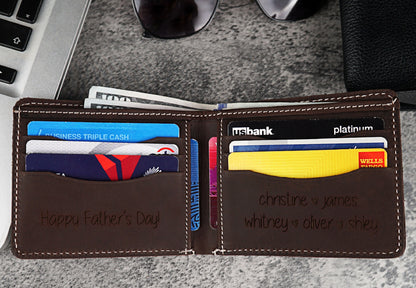 Fist Bump Dad Kids Leather Wallet, Christmas Gift, Custom Family Name Wallet, Father's Day Gift For Daddy, Personalized Names Wallet