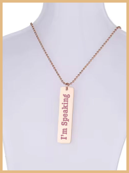 I'm Speaking Kamala Harris Vertical Plate Necklace, I'm Speaking Plate, Mother's Day Gift, Feminist Plate Necklace, Comma la Jewelry Plate