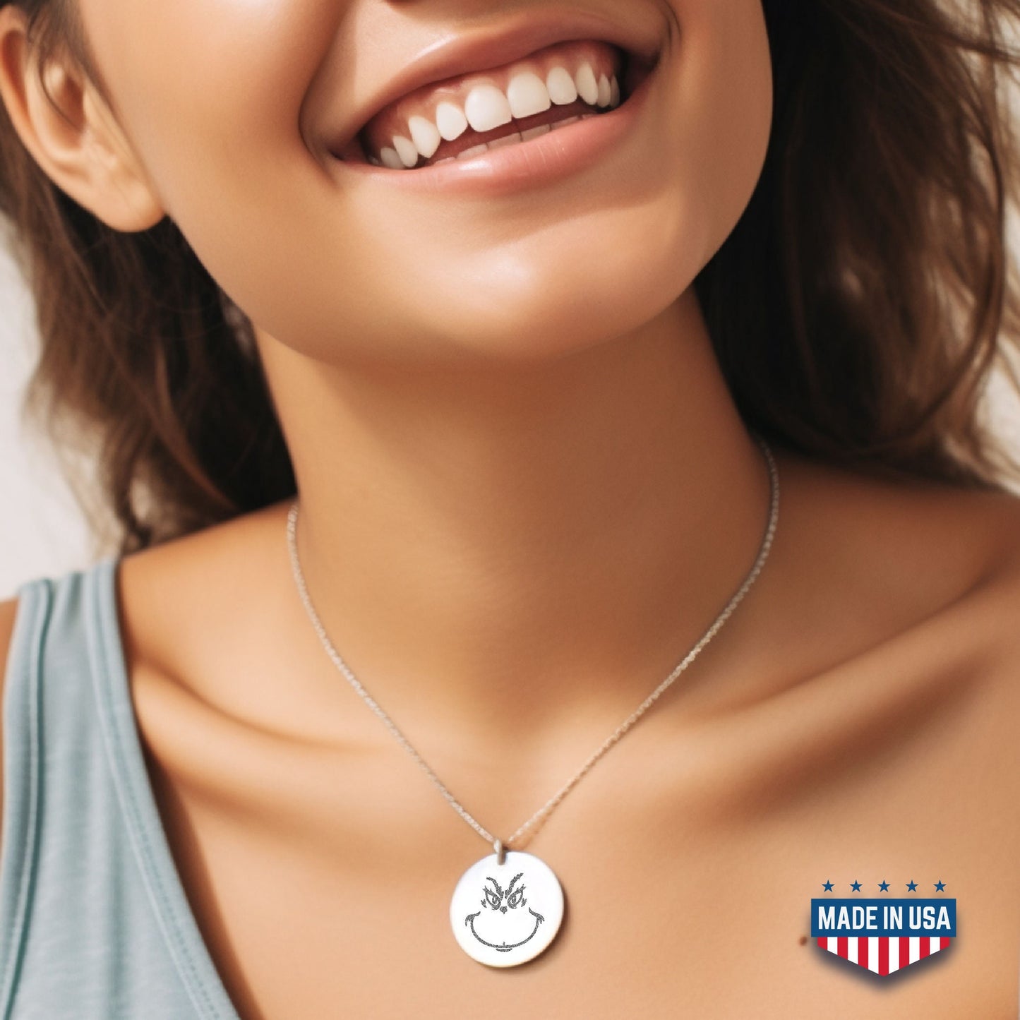 Grinch Christmas Birthday Necklace, Christmas Gift, Grinch Face Pendant, Grinch Jewelry, Christmas Necklaces for Women, Valentines Day Gifts