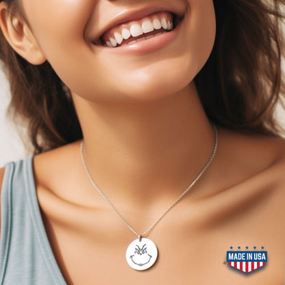 Grinch Christmas Birthday Necklace, Christmas Gift, Grinch Face Pendant, Grinch Jewelry, Christmas Necklaces for Women, Valentines Day Gifts