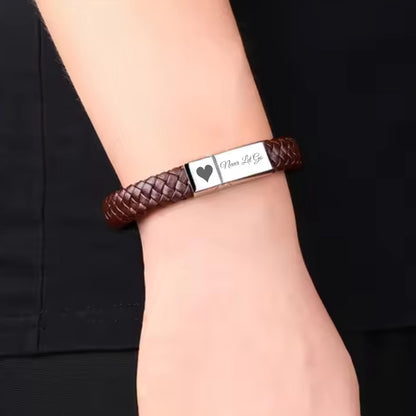 Men's Custom Bracelet for Christmas, Kids Name Bracelet, Handmade Leather Jewelry with Silver Bracelet, Fathers Day Bracelet