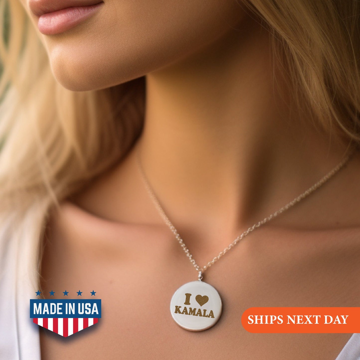 I Love President Kamala 2024 Necklace, Kamala Jewelry, Kamala Necklace, US Elections 2024 Necklace, Gift Initial Disc, I Love You Necklace