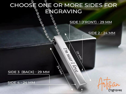 Customize Name Bar Necklace, Vertical Necklace Stainless Steel, Personalized Vertical Bar Necklace, Name Necklace, Custom Jewelry, Gift Mom