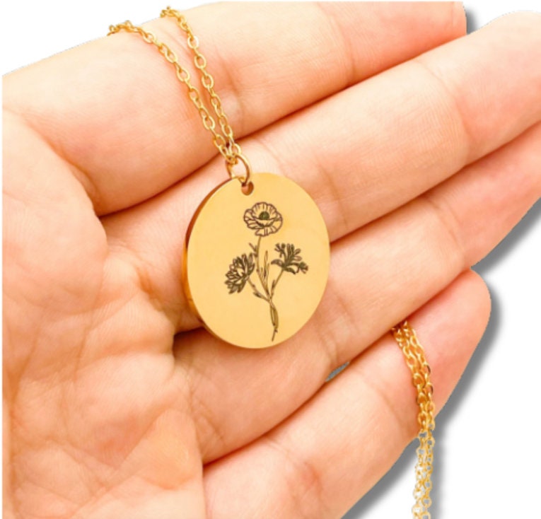 Birthday Valentine's Gifts for Mom Bouquet Flower Necklace Combined Birth Flower Necklace Flower Necklace Engraved Unique Family Gift Mother