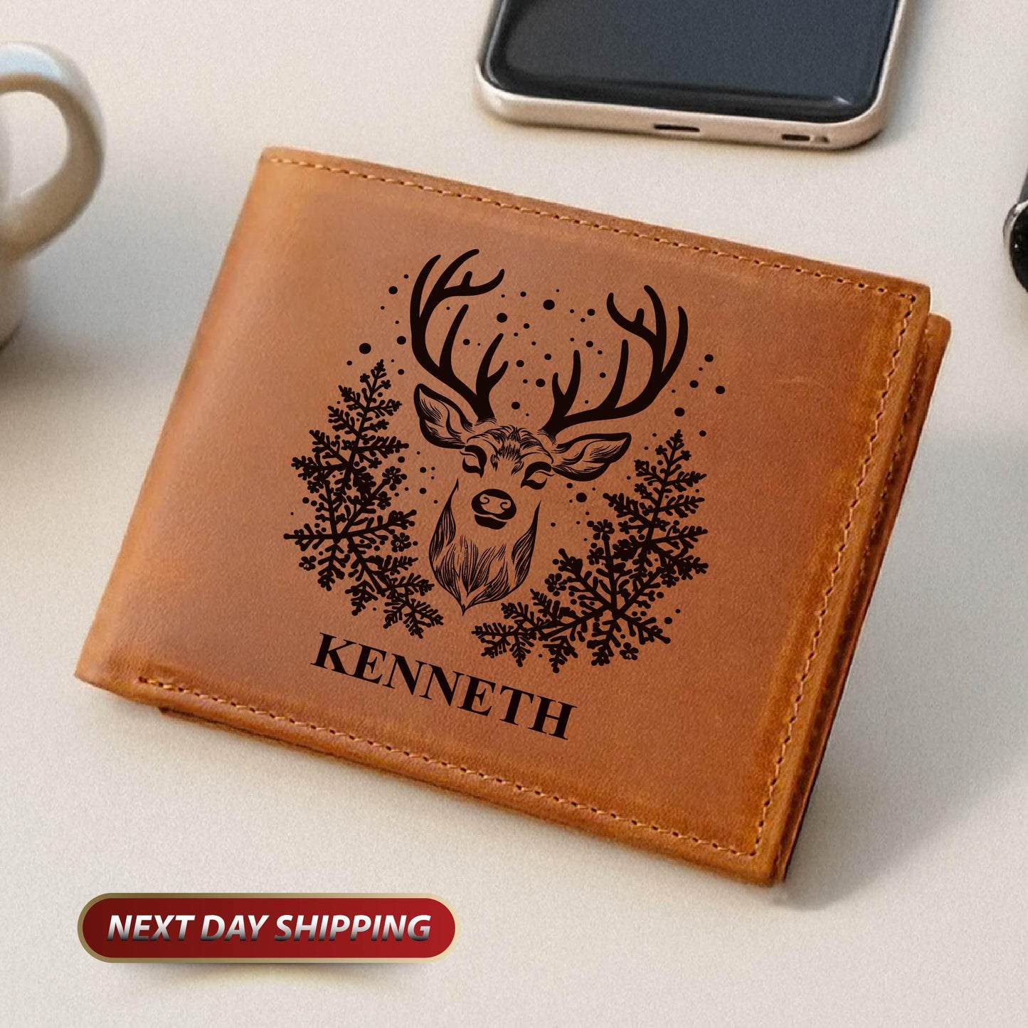 Personalized Name Christmas Deer Wallet, Christmas Gifts Wallet, Customized Name Wallet, Father's Day Gift, Name Wallet, New Year Gifts