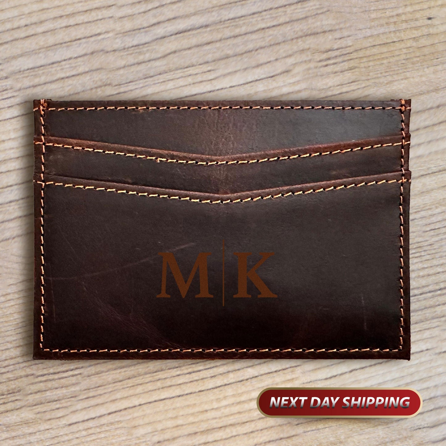 Monogram Leather Card Holder, Veteran day Card Holder, Minimalist Card Holder, Engraved Minimalist Wallet, Men's Leather Small Card Wallet