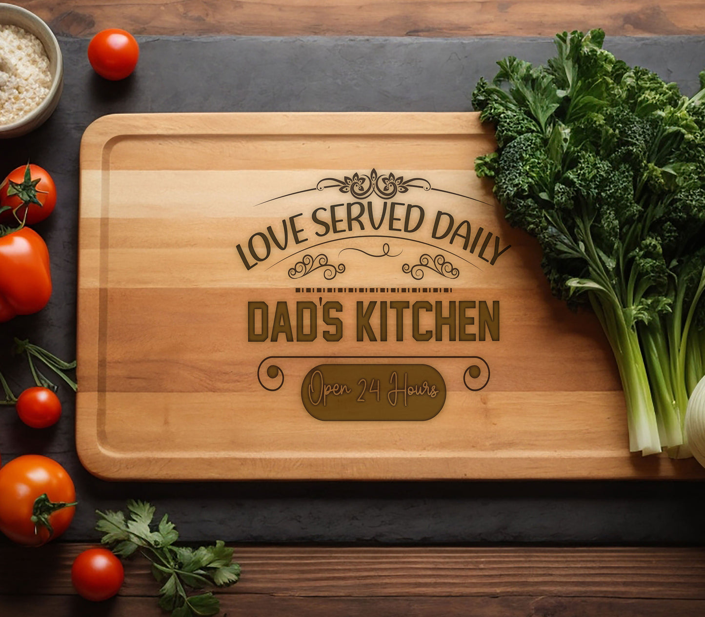 Dad's Kitchen Cutting Board, Fathers Day Gift, BBQ Gift for Men's Birthday, Charcuterie Board Cutting Board, BBQ Board, Best Dad Ever Gift