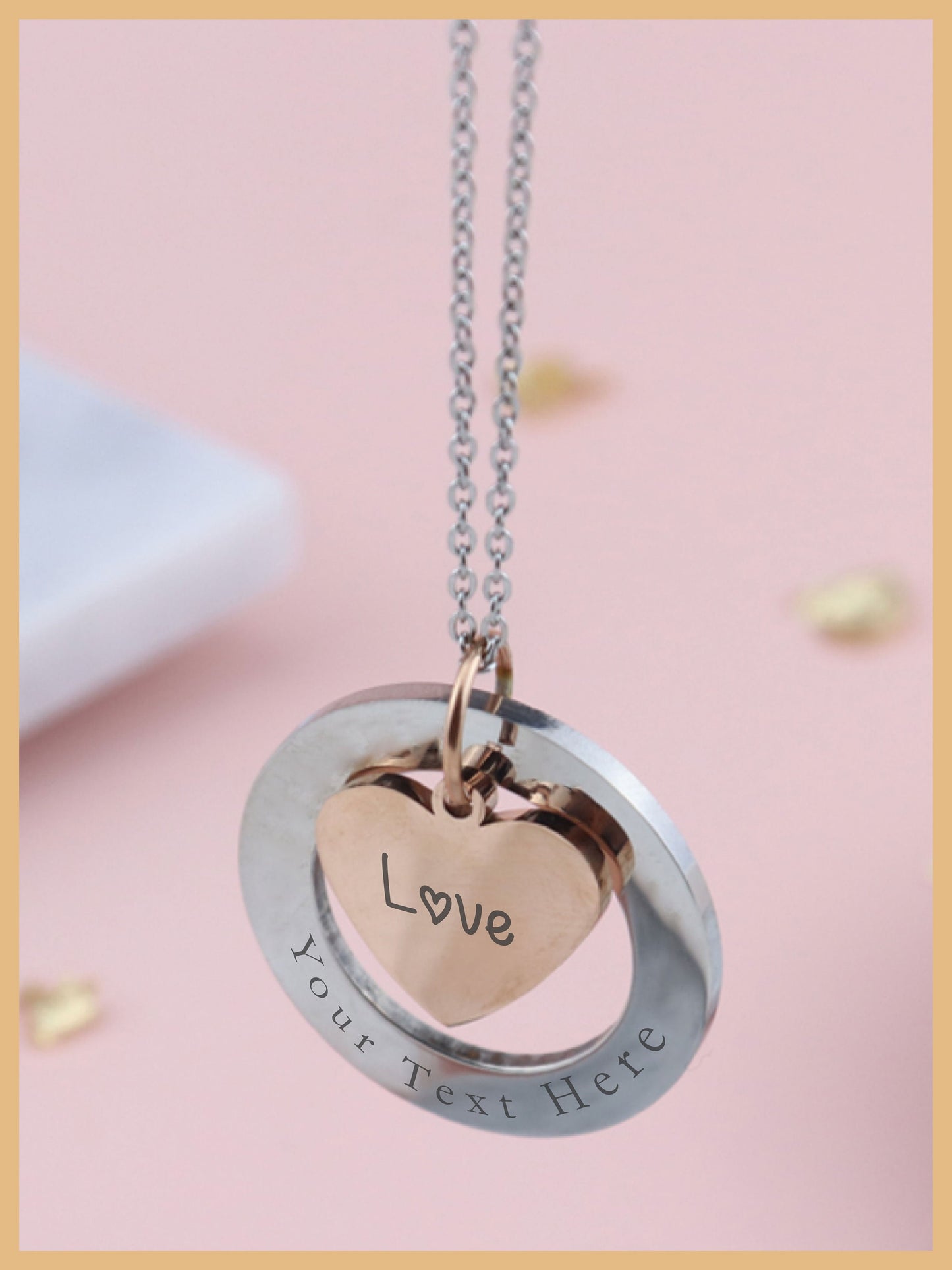 Custom Circle Heart Necklace, Personalized Gift, Mothers Day Gift, Gift for Wife, Necklace With Name, Silver Rose Gold Necklace