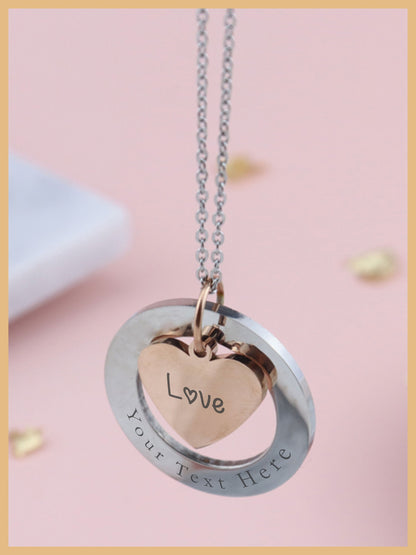 Custom Circle Heart Necklace, Personalized Gift, Mothers Day Gift, Gift for Wife, Necklace With Name, Silver Rose Gold Necklace
